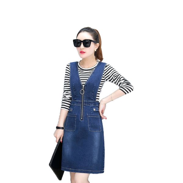 women two peice sets spring autumn russia trend girls long sleeve t-shirt+denim casual dress stripe print patchwork blue zipper pockets, White
women two peice sets spring autumn russia trend girls long sleeve t-shirt+denim casual dress stripe print patchwork blue zipper pockets, White