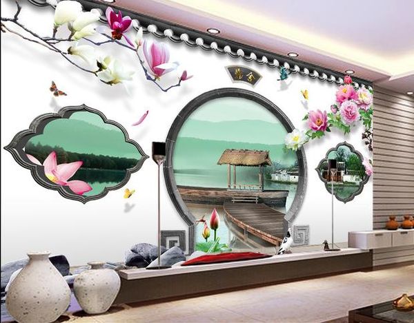 custom p murals magnolia 3d three-dimensional chinese garden round door peony tv background wall
custom p murals magnolia 3d three-dimensional chinese garden round door peony tv background wall