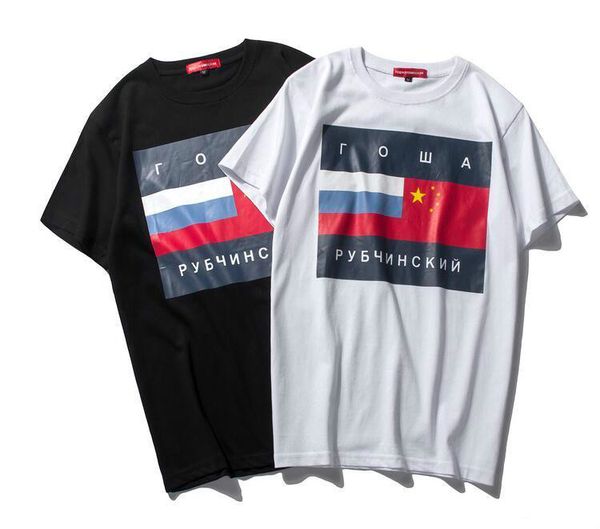 

2018 новый бренд российская футболка Гоша Рубчинский футболка Мужчины Женщины Hi-Street 100% высокое качество хлопок футболка флаг футболка уличная