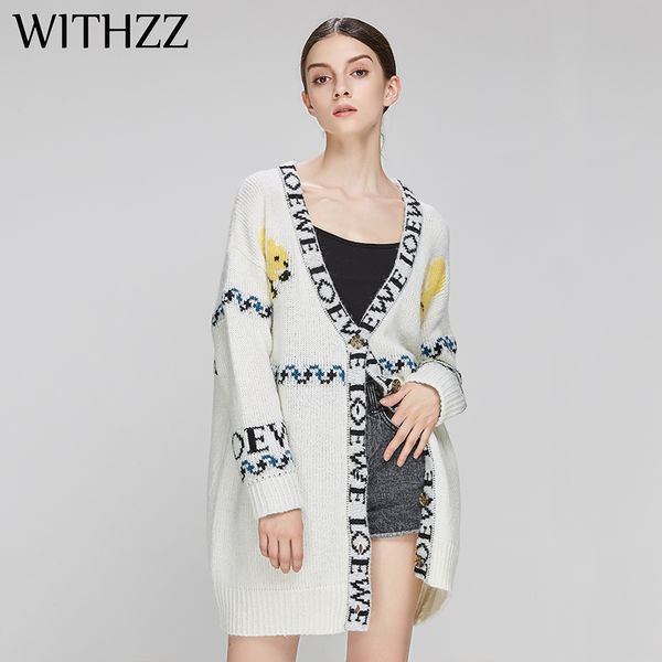 withzz autumn winter long animal print letter cardigan sweater knit coat for women female clothes plus size jacket, White;black
withzz autumn winter long animal print letter cardigan sweater knit coat for women female clothes plus size jacket, White;black