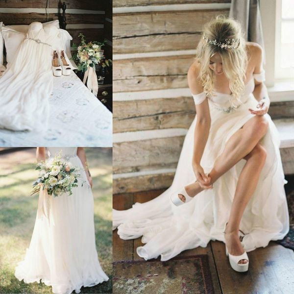 2018 a line wedding dresses bohemian beach off shoulder waist beads crystal country ruched draped floor length long plus size bridal gowns, White
2018 a line wedding dresses bohemian beach off shoulder waist beads crystal country ruched draped floor length long plus size bridal gowns, White