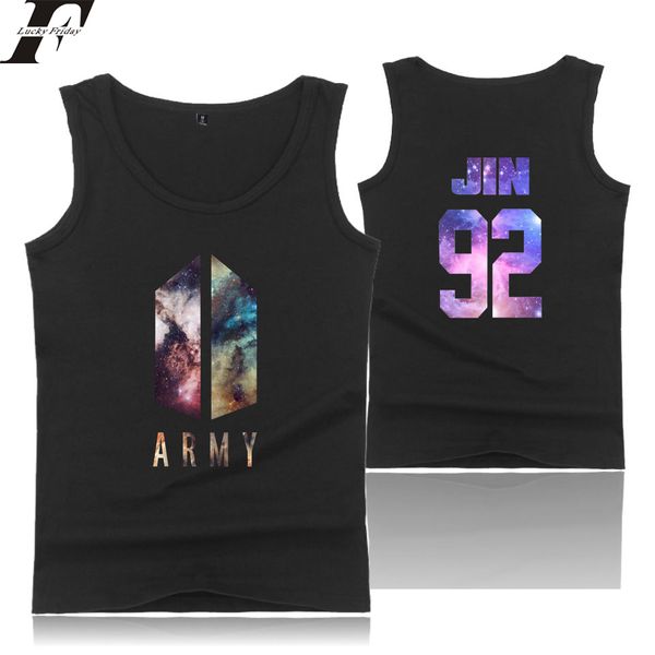 

bts army kpop love yourself tank women summer sleeveless workout fitness tank women/men casual print vest, White