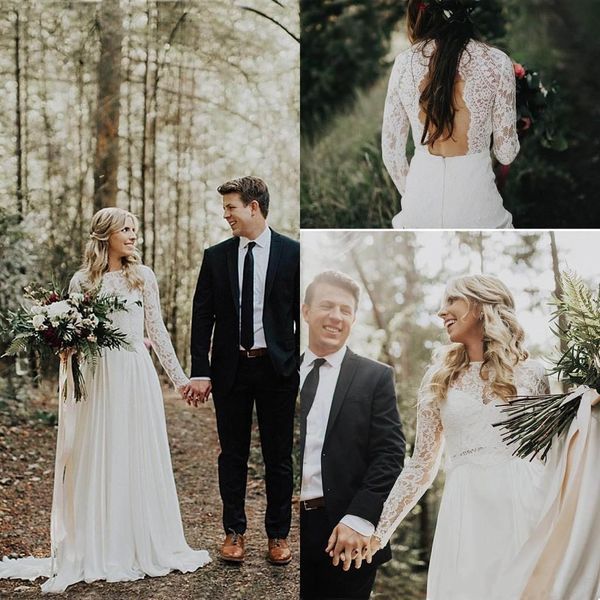 country style bohemian summer chiffon wedding dresses lace long sleeve sweep train pleats wedding bridal gowns bridal dress boho, White
country style bohemian summer chiffon wedding dresses lace long sleeve sweep train pleats wedding bridal gowns bridal dress boho, White