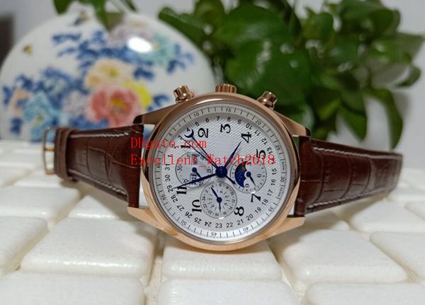 sell fashion watches 40 mm l2.673.4.78.3 master collection date 18k rose gold white dial asia automatic mechanical transparent leathe, Slivery;brown