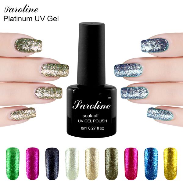 Saroline 8ml Platinum Glitter Gel Varnish Long-lasting Soak-off Silver White Gel Lacquers Lucky Platinum Color Nail Polish