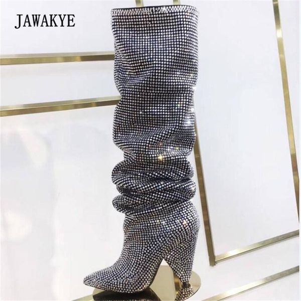 2018 glittering crystal knee high boots women pointed toe rhinestone long boots woman strange high heels party shoes, Black
2018 glittering crystal knee high boots women pointed toe rhinestone long boots woman strange high heels party shoes, Black