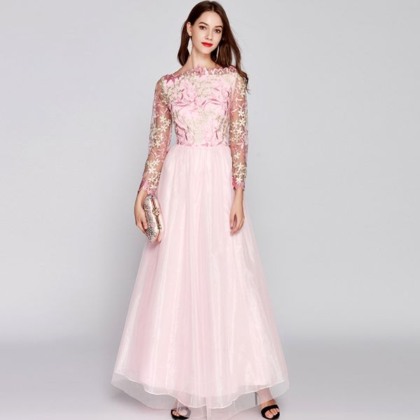 women's o neck long sleeves embroidery bodice patchwork fashion party prom maxi designer runway dresses, Black
women's o neck long sleeves embroidery bodice patchwork fashion party prom maxi designer runway dresses, Black