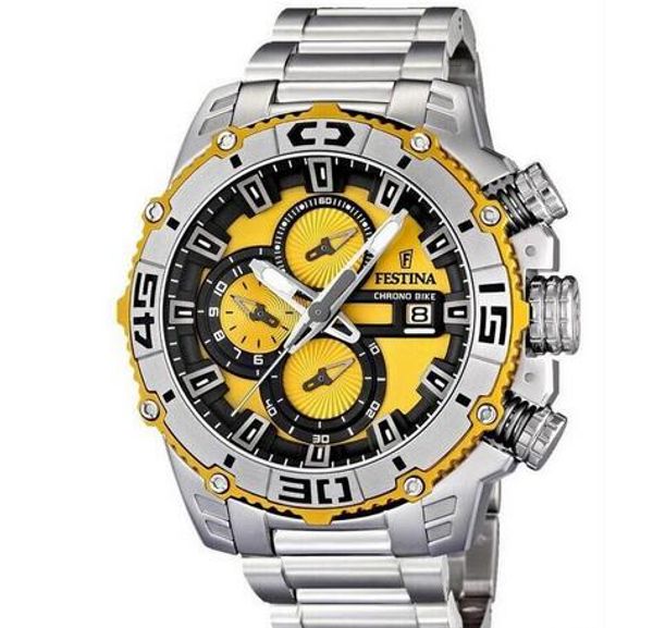 F16599/5 F16599 - Men 's Quartz Watches Tour DE France Chrono Bike Fashion Sports Style Chronograph White Dial Stainless Steel Band