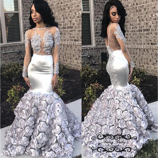 gorgeous rose flowers mermaid prom dresses 2018 appliques beads sheer long sleeves silver stretchy satin celebrity dress evening gown, Black
gorgeous rose flowers mermaid prom dresses 2018 appliques beads sheer long sleeves silver stretchy satin celebrity dress evening gown, Black