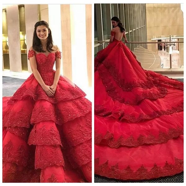 off shoulder short sleeves ball gowns quinceanera dresses lace appliques long train vestidos de quinceanera party gowns tiered backless, Blue;red
off shoulder short sleeves ball gowns quinceanera dresses lace appliques long train vestidos de quinceanera party gowns tiered backless, Blue;red