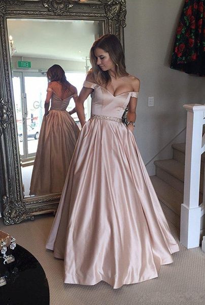 real show new fashionable style off the shoulder beaded satin evening dresses with pocket long satin prom dresses hy4182, Black;red
real show new fashionable style off the shoulder beaded satin evening dresses with pocket long satin prom dresses hy4182, Black;red