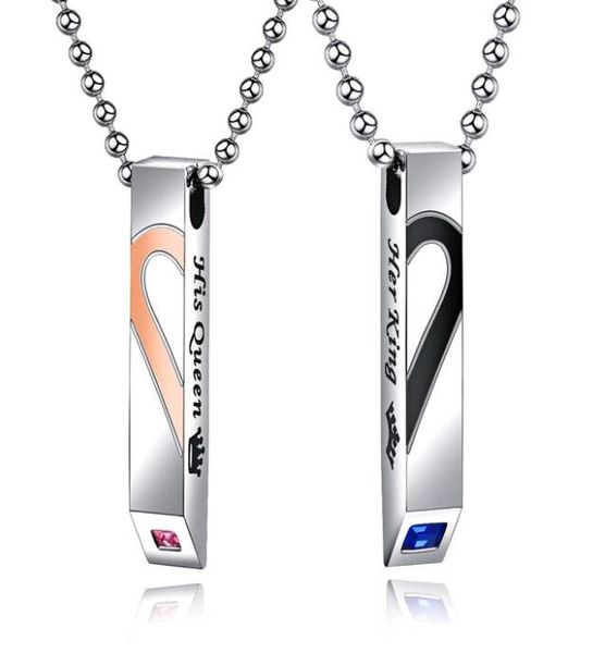 her king his queen titanium steel heart stitching couple necklaces cz diamond setting pendant necklace for lovers, Silver
her king his queen titanium steel heart stitching couple necklaces cz diamond setting pendant necklace for lovers, Silver