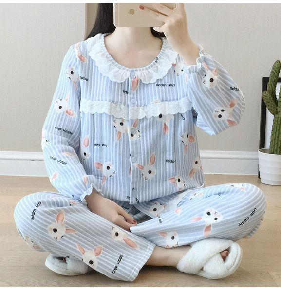 

breastfeeding pajamas 2 piece set women lounge homewear winter warm sleepwear maternity pajamas breastfeeding nursing wear, Blue;gray