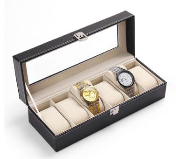 Watch Storage Box 6 Grid Wrist Watches Display Storage Bins Rectangle Pu Leather Jewelry Organizer Gift Case