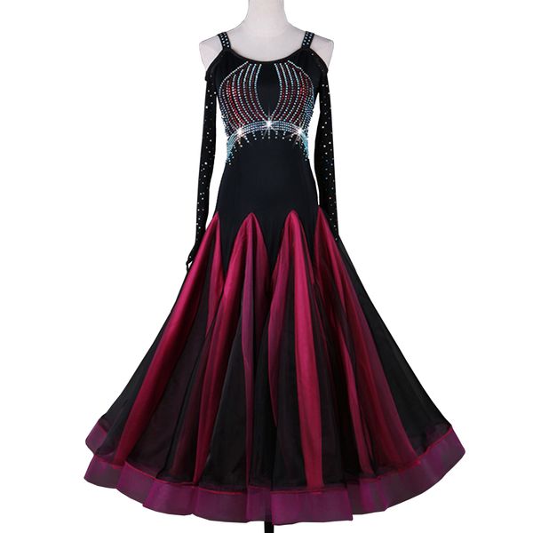 standard ballroom dress ballroom dance competition dresses waltz dress d0392 with rhinestones long net sleeve big sheer hem, Black;red
standard ballroom dress ballroom dance competition dresses waltz dress d0392 with rhinestones long net sleeve big sheer hem, Black;red