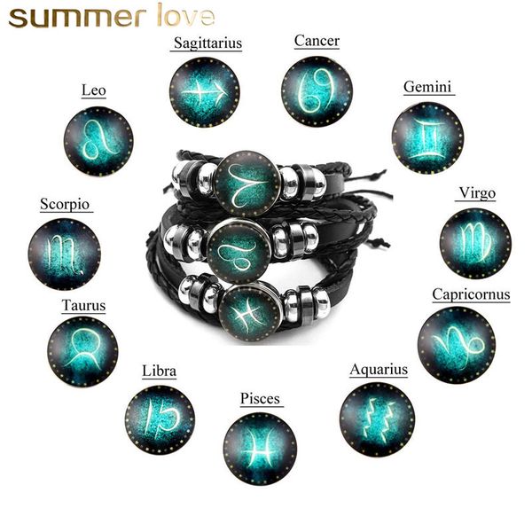 12 constellations multi-layer bracelets glow in the dark diy handmade woven pu leather glass buckle zodiac braided bead bracelet lovers gift, Golden;silver
12 constellations multi-layer bracelets glow in the dark diy handmade woven pu leather glass buckle zodiac braided bead bracelet lovers gift, Golden;silver