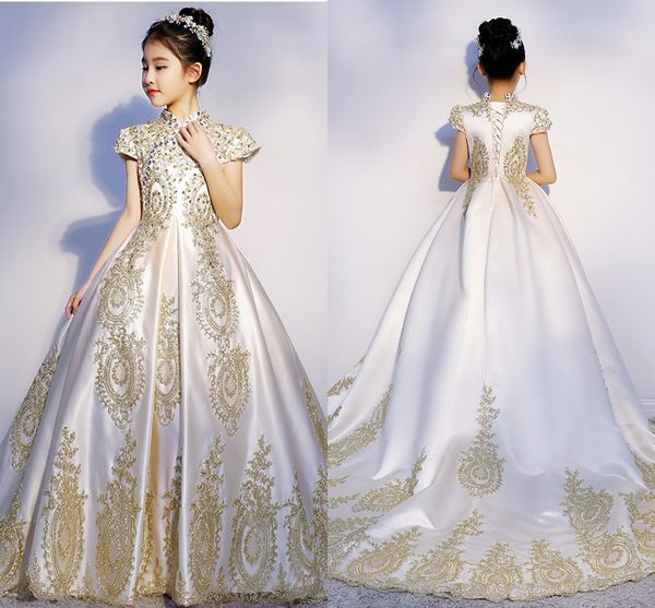 2019 vintage high neck girls special occasion dresses gold applique beads crystal cap sleeve lace-up pageant dresses kids with a train, White;red
2019 vintage high neck girls special occasion dresses gold applique beads crystal cap sleeve lace-up pageant dresses kids with a train, White;red