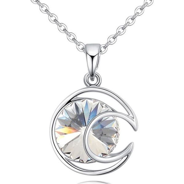 round crystal from swarovski elements moon pendant necklace for women fashion jewelry accessories friendship party gift 26490, Silver
round crystal from swarovski elements moon pendant necklace for women fashion jewelry accessories friendship party gift 26490, Silver