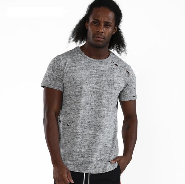 Hip Hop Holes Solid T-shirts High Street Male Casual Breathable Tops Tee Gray Mens T-shirts 
Hip Hop Holes Solid T-shirts High Street Male Casual Breathable Tops Tee Gray Mens T-shirts