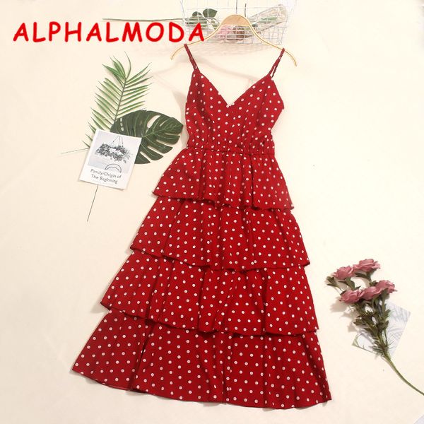alphalmoda cascading ruffled women's princess polka dot dress sling elastic waist mid-calf ladies fairy summer vestidos, White;black
alphalmoda cascading ruffled women's princess polka dot dress sling elastic waist mid-calf ladies fairy summer vestidos, White;black
