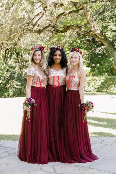 2020 Burgundy Bridesmaid Dresses Country Style Rose Gold Sequins Two Pieces Beach Junior Wedding Party Guest Gown Maid of Honor Dress Cheap
2020 Burgundy Bridesmaid Dresses Country Style Rose Gold Sequins Two Pieces Beach Junior Wedding Party Guest Gown Maid of Honor Dress Cheap