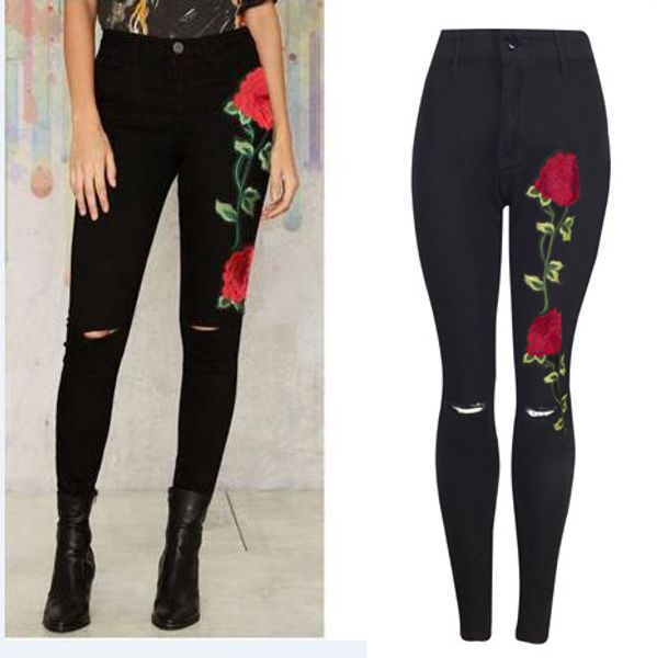 women black stretch high waist floral embroidery jeans fashion holes denim pencil pants ripped jeans for women plus size, Blue
women black stretch high waist floral embroidery jeans fashion holes denim pencil pants ripped jeans for women plus size, Blue