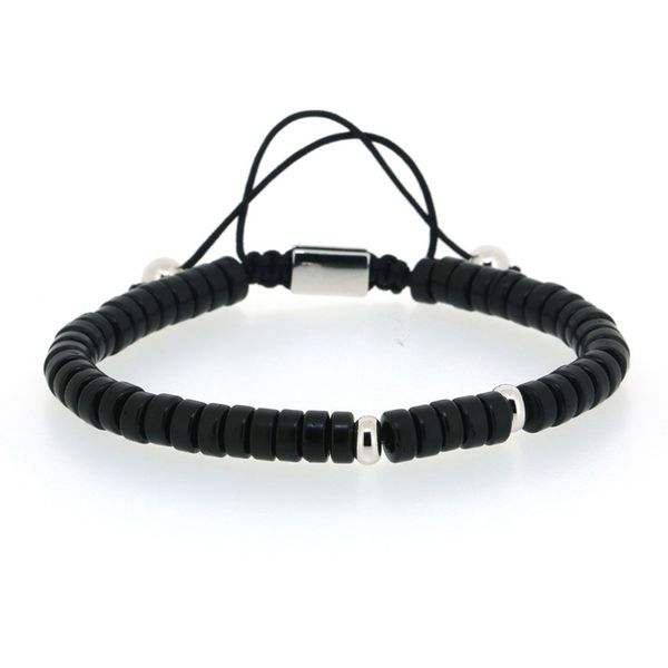 design chungky flat black acrylic onyx stone bead silver color copper charm knot adjustable braiding macrame bracelet for man, Golden;silver
design chungky flat black acrylic onyx stone bead silver color copper charm knot adjustable braiding macrame bracelet for man, Golden;silver