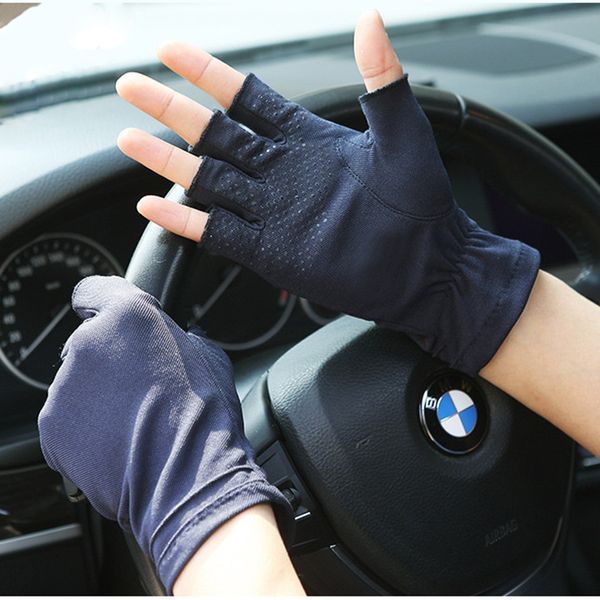 

spring and summer thin section breathable sweat-absorbent gloves female half finger non-slip driving couple gloves male sz005-5, Blue;gray