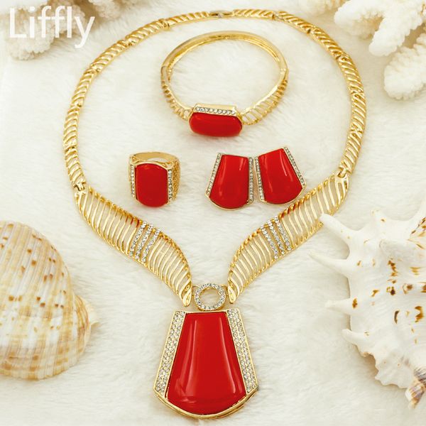 liffly new dubai fashion red enamel gold jewelry sets big pendant necklace women's crystal earrings set african beads jewelry, Silver
liffly new dubai fashion red enamel gold jewelry sets big pendant necklace women's crystal earrings set african beads jewelry, Silver