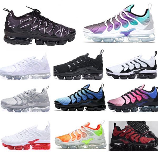 

With box Nike 2018 Vapormax TN Plus Мужская обувь New Vapormax TN Plus VM Оливковое металлическое белое серебро Цветные все черные белые красные серые Пакет тройных черных кроссов SZ40-45