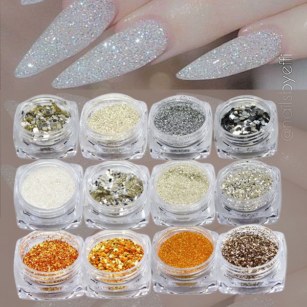 1 Bole Shining Gold Silver Nail Glier Powder Sequins For 3d Nail Art Dust Gem Decorations Uv Gel Polish Tips Begs