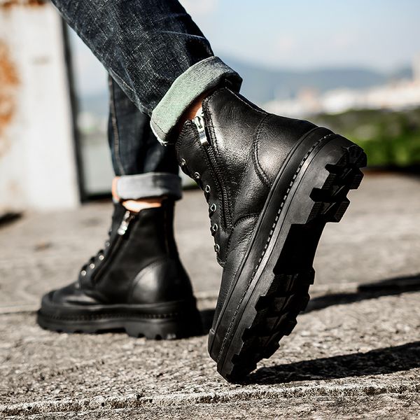 men's genuine leather martin boots winter warm motorcycle riding shoes autumn male waterproof work desert boots casual footwears, Black
men's genuine leather martin boots winter warm motorcycle riding shoes autumn male waterproof work desert boots casual footwears, Black