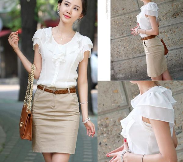 women casual bow tie short sleeve chiffon blouse & shirt spring summer clothing office lady ruffles formal, White
women casual bow tie short sleeve chiffon blouse & shirt spring summer clothing office lady ruffles formal, White