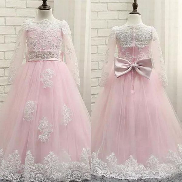 ivory pink junior bridesmaid dresses sheer neck illusion long sleeves beaded lace appliques flower girls' dresses with belt and bow, White;blue
ivory pink junior bridesmaid dresses sheer neck illusion long sleeves beaded lace appliques flower girls' dresses with belt and bow, White;blue