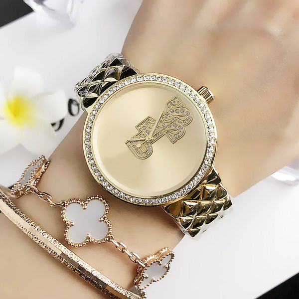 

модный бренд женщин девушки кристалл набор стилей металла стальной ленты кварцевые наручные часы gs7085, Slivery;brown