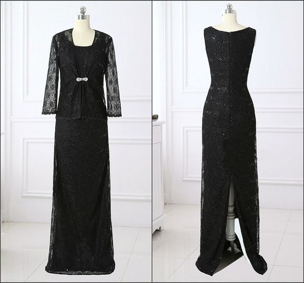 black lace mother of the bride groom dresses with jacket two pieces long sleeves sequined slit jewel neck evening formal gowns cheap, Black;red
black lace mother of the bride groom dresses with jacket two pieces long sleeves sequined slit jewel neck evening formal gowns cheap, Black;red