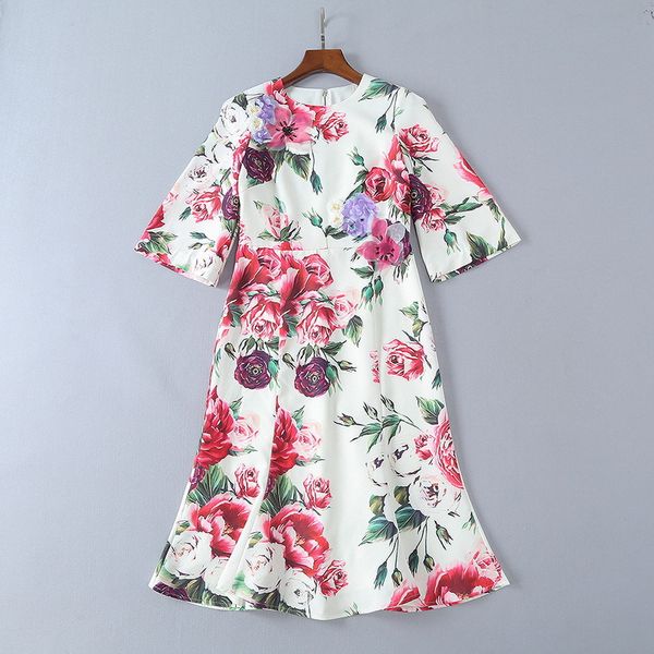 european women's wear 2018 the new summer 7 minutes of sleeve nail bead a pint the peony print fishtail dress, Black;gray
european women's wear 2018 the new summer 7 minutes of sleeve nail bead a pint the peony print fishtail dress, Black;gray