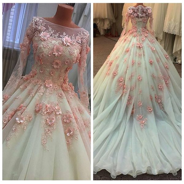 2021 sheer long sleeves ball gowns 3d-floral appliques wedding dresses bridal gowns beaded long chapel train vestidos de mariage princess, White
2021 sheer long sleeves ball gowns 3d-floral appliques wedding dresses bridal gowns beaded long chapel train vestidos de mariage princess, White