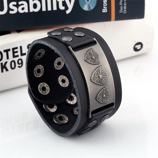 new fashion alloy id shield black leather bracelet punk cowhide leather rivets wide wristband with snap fastener men's jewelry accessor, Golden;silver
new fashion alloy id shield black leather bracelet punk cowhide leather rivets wide wristband with snap fastener men's jewelry accessor, Golden;silver
