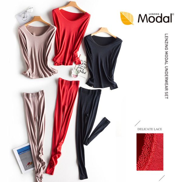 2018 feature women modal seamless underwear set invisible thermal low collar lace long johns set female, Black;red
2018 feature women modal seamless underwear set invisible thermal low collar lace long johns set female, Black;red