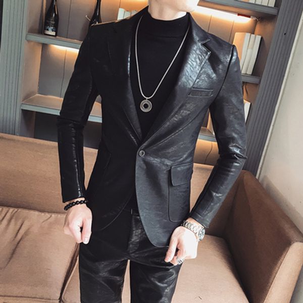 2022 net red popular solid color men leather korean version trendy fashion casual young gentleman wedding suit, Black
2022 net red popular solid color men leather korean version trendy fashion casual young gentleman wedding suit, Black
