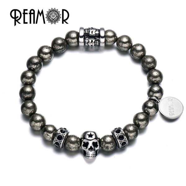 reamor punk style natural iron pyrite stone men strand bracelet stainless steel beads elastic cuff bracelets jewelry, Black
reamor punk style natural iron pyrite stone men strand bracelet stainless steel beads elastic cuff bracelets jewelry, Black