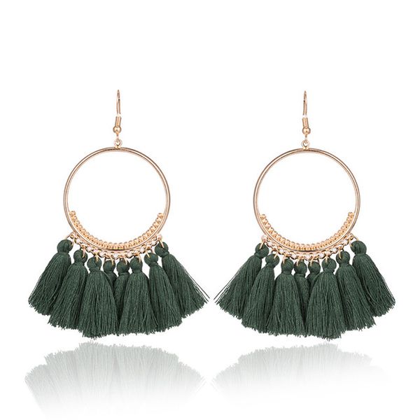 

fashion bohemian ethnic fringed tassel earrings for women golden round circle ring dangle hanging drop earrings jewelry accessory 20pairs, Silver