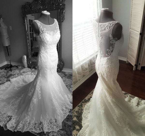 real pictures mermaid wedding dresses jewel neck luxury pearls appliqued lace bridal gowns custom made plus size country wedding dress, White
real pictures mermaid wedding dresses jewel neck luxury pearls appliqued lace bridal gowns custom made plus size country wedding dress, White