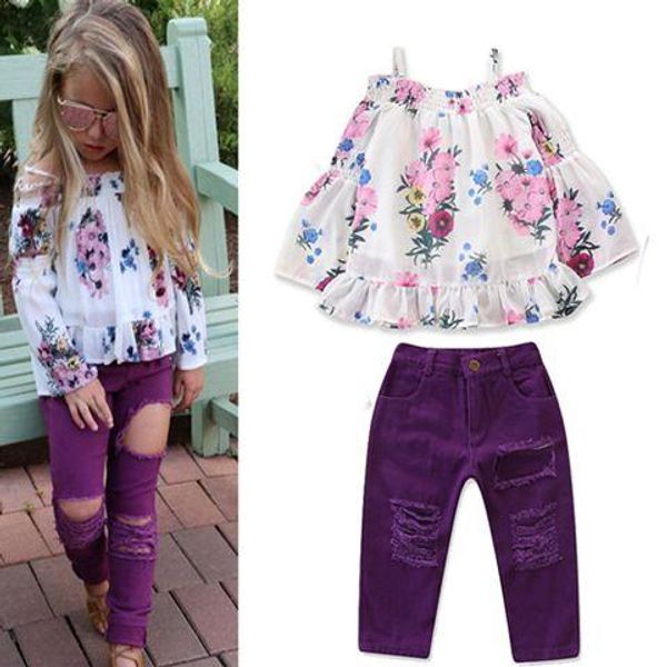 2018 fall girls boutique outfits fashion childrens clothing kids off the shoulder t shirts floral tops ripped jeans purple baby clothes sets
2018 fall girls boutique outfits fashion childrens clothing kids off the shoulder t shirts floral tops ripped jeans purple baby clothes sets