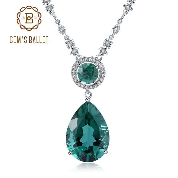 

gem's ballet luxury pear cut 11.49ct nano emerald pendant for women 925 sterling silver green water drop necklace fine jewelry