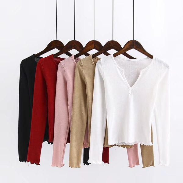 2018 spring fashion solid crop women long sleeve t-shirt girl v-neck stretch slim short tee casual streetwear, White
2018 spring fashion solid crop women long sleeve t-shirt girl v-neck stretch slim short tee casual streetwear, White