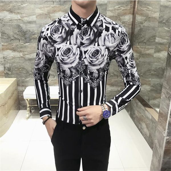 individuality rose striped lapel shirt, men's long sleeve slim trendy nightclub hair stylist personalized floral casual shirt, White;black
individuality rose striped lapel shirt, men's long sleeve slim trendy nightclub hair stylist personalized floral casual shirt, White;black