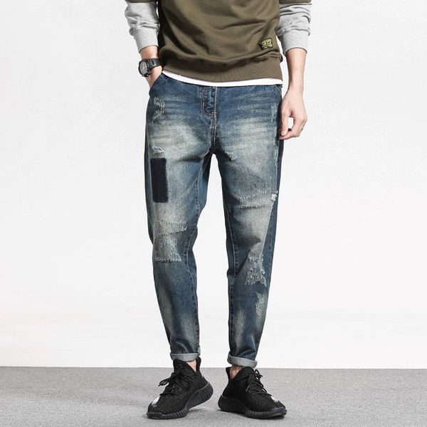 2018 new trendy washed jeans men's loose harem pants plus size skateboard patchwork casual jeans male trousres pencil pants, Blue
2018 new trendy washed jeans men's loose harem pants plus size skateboard patchwork casual jeans male trousres pencil pants, Blue
