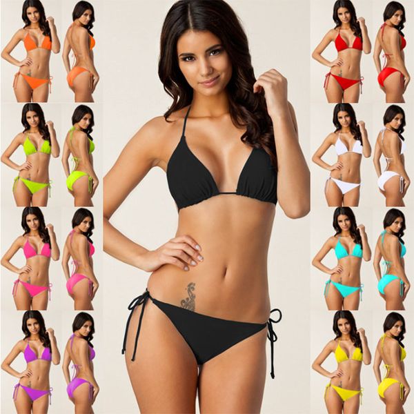 2018 new women's bikini set solid color backless female swimsuit suit triangle swimsuit hanging neck, White;black
2018 new women's bikini set solid color backless female swimsuit suit triangle swimsuit hanging neck, White;black